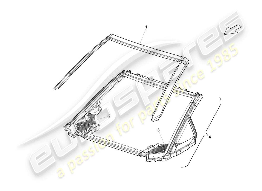 lamborghini gallardo spyder (2006) diagrama de pieza delantero del marco del techo