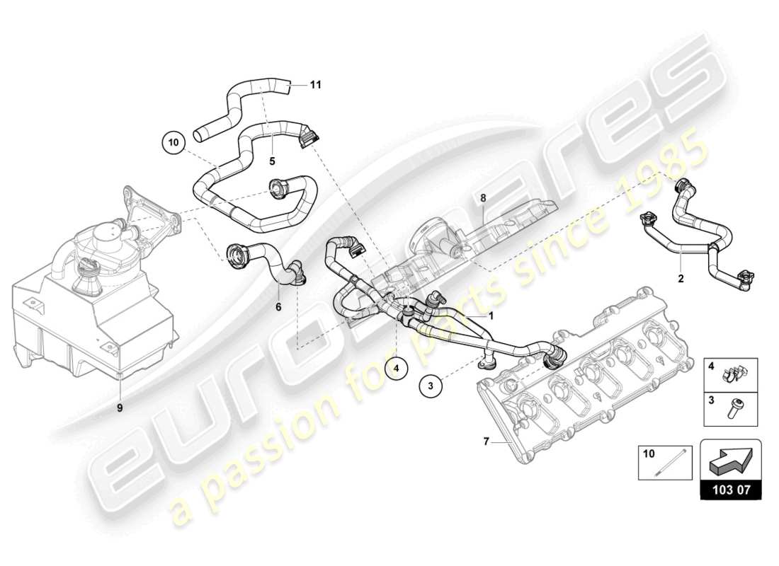 lamborghini evo coupe (2023) diagrama de piezas de la línea de respiradero