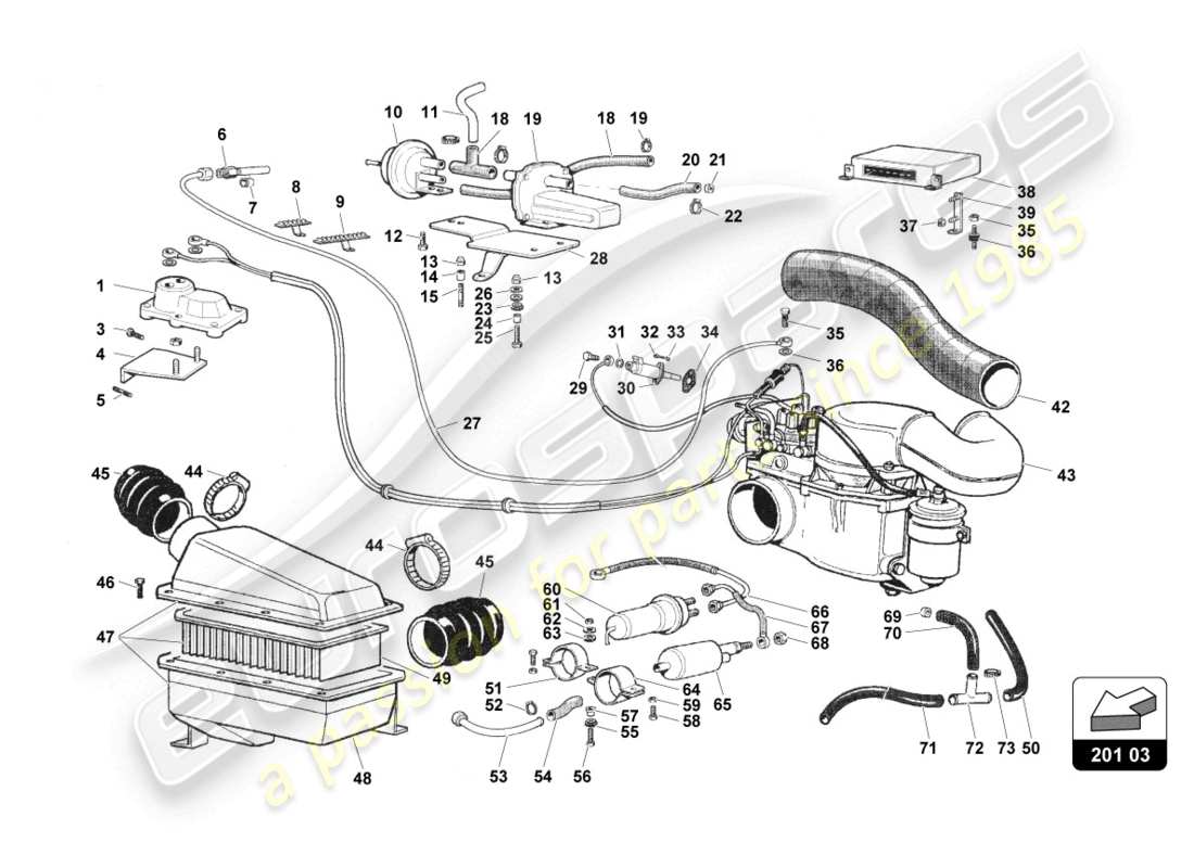 lamborghini countach 25th anniversary (1989) inyección diagrama de piezas