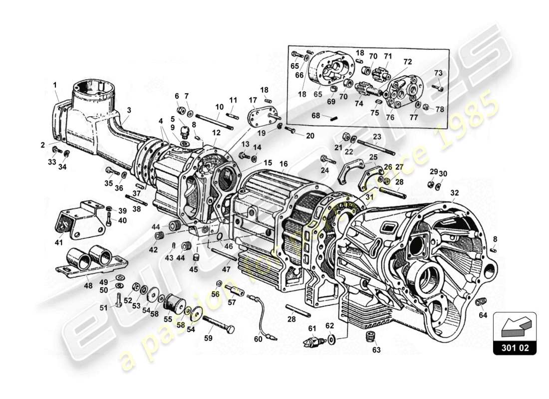 lamborghini countach 25th anniversary (1989) diagrama de piezas de la caja de cambios