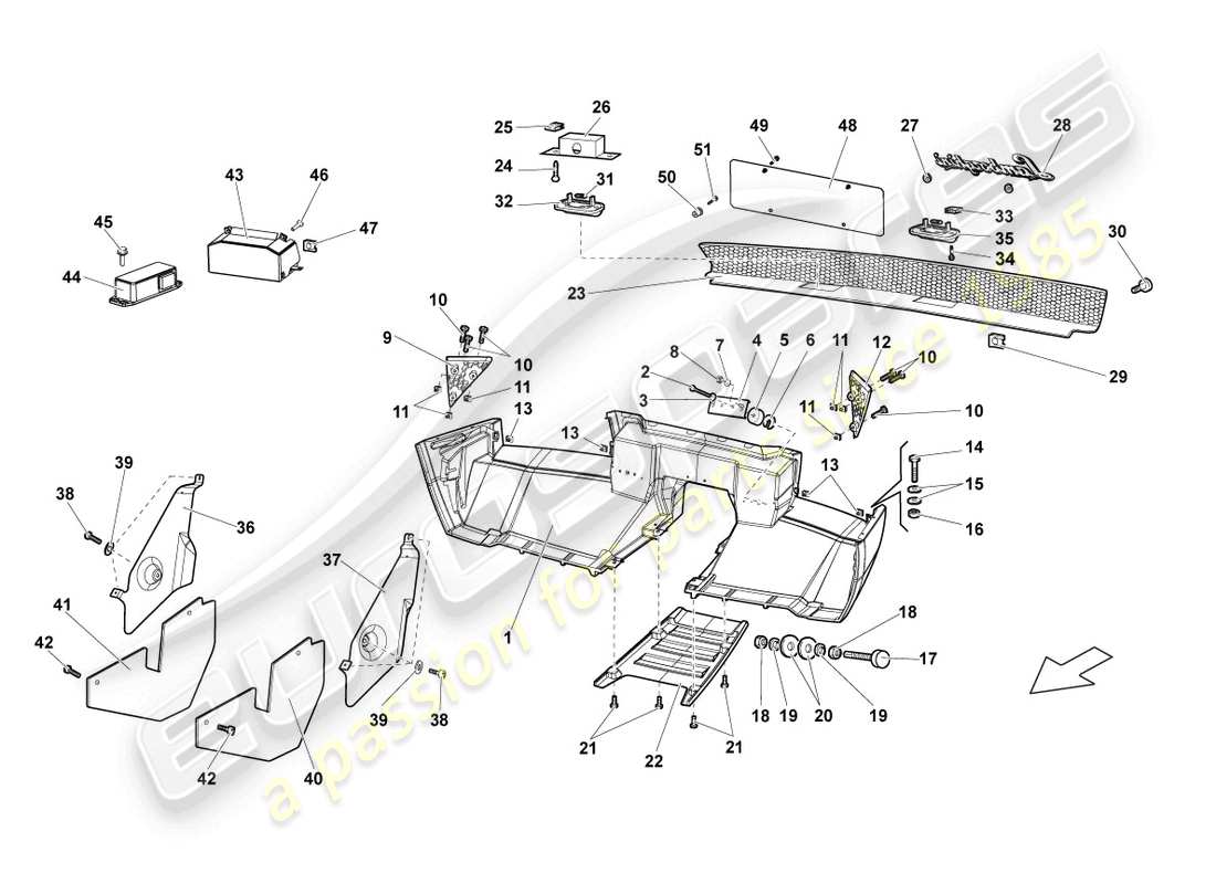 lamborghini lp640 coupe (2009) diagrama de pieza del parachoques trasero