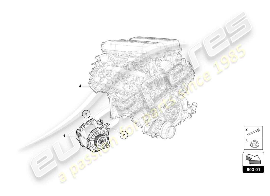 lamborghini evo coupe (2023) diagrama de piezas del alternador