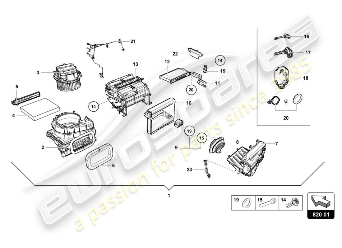 lamborghini evo coupe 2wd (2021) caja de entrada de aire para sistema de a/c controlado electrónicamente diagrama de piezas