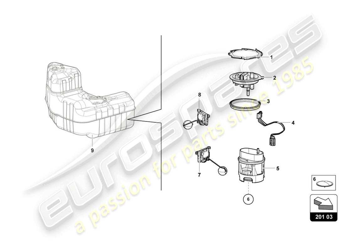 lamborghini 2023 (tecnica) módulo de entrega de combustible derecho diagrama de pieza