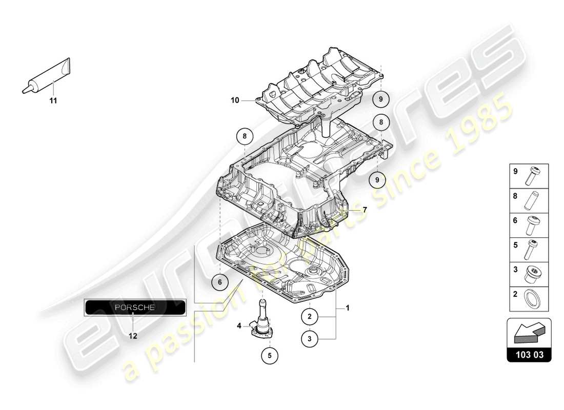 lamborghini urus performante (2024) diagrama de piezas del cárter de aceite del motor