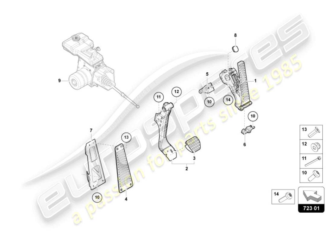lamborghini revuelto coupe (2024) freno y aceleración. palanca mecanica. diagrama de piezas