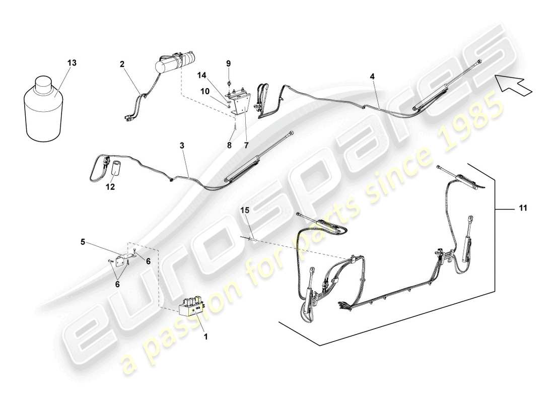 lamborghini gallardo spyder (2006) sistema hidráulico para actuar el techo convertible diagrama de piezas