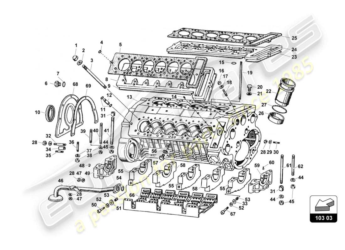 lamborghini countach 25th anniversary (1989) crankcase diagrama de piezas
