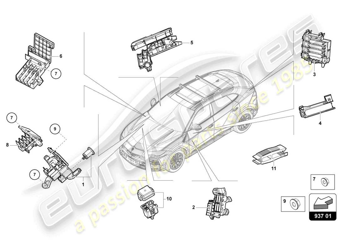 lamborghini urus (2020) diagrama de piezas de la caja de fusibles