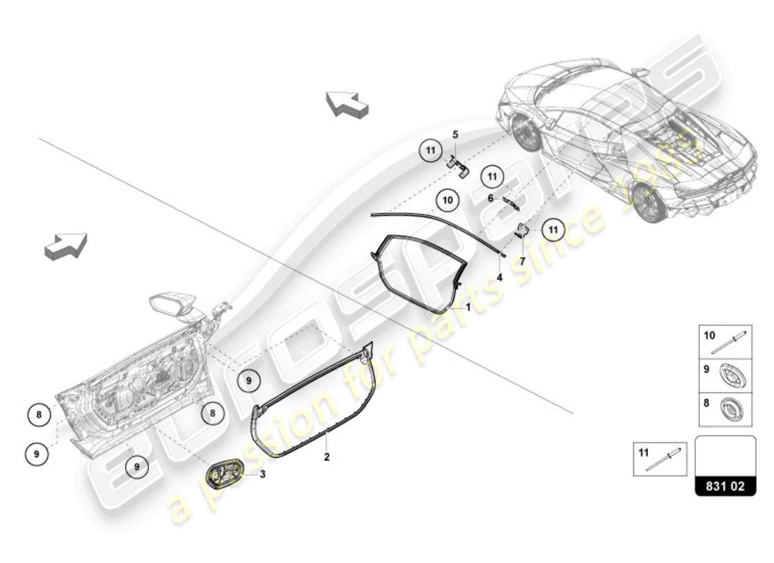 lamborghini revuelto coupe (2024) junta de la puerta diagrama de piezas