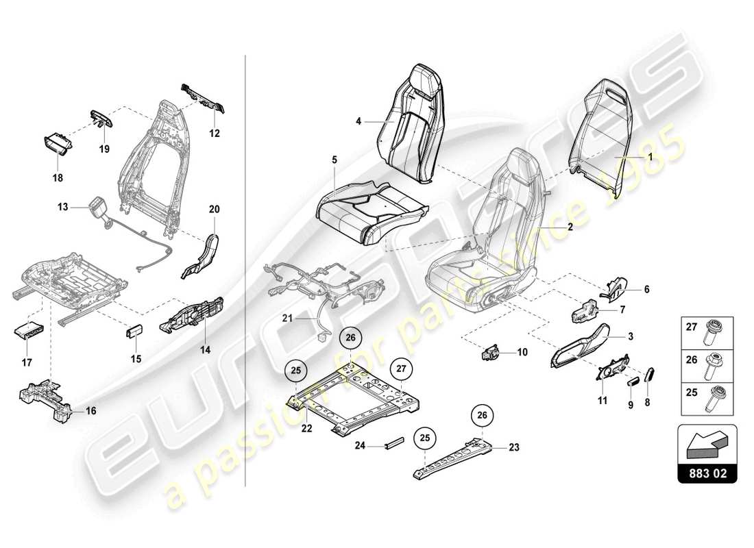 lamborghini urus (2021) asiento trasero dividido diagrama de piezas