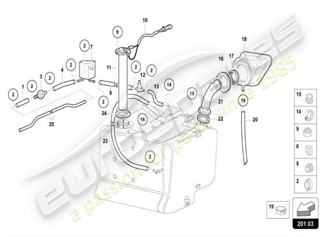 lamborghini diablo vt (1996) depósito de combustible diagrama de piezas