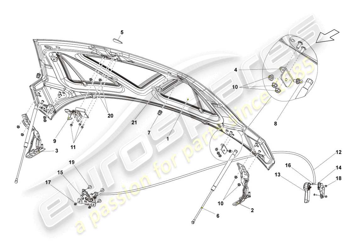 lamborghini gallardo spyder (2006) diagrama de piezas del capó