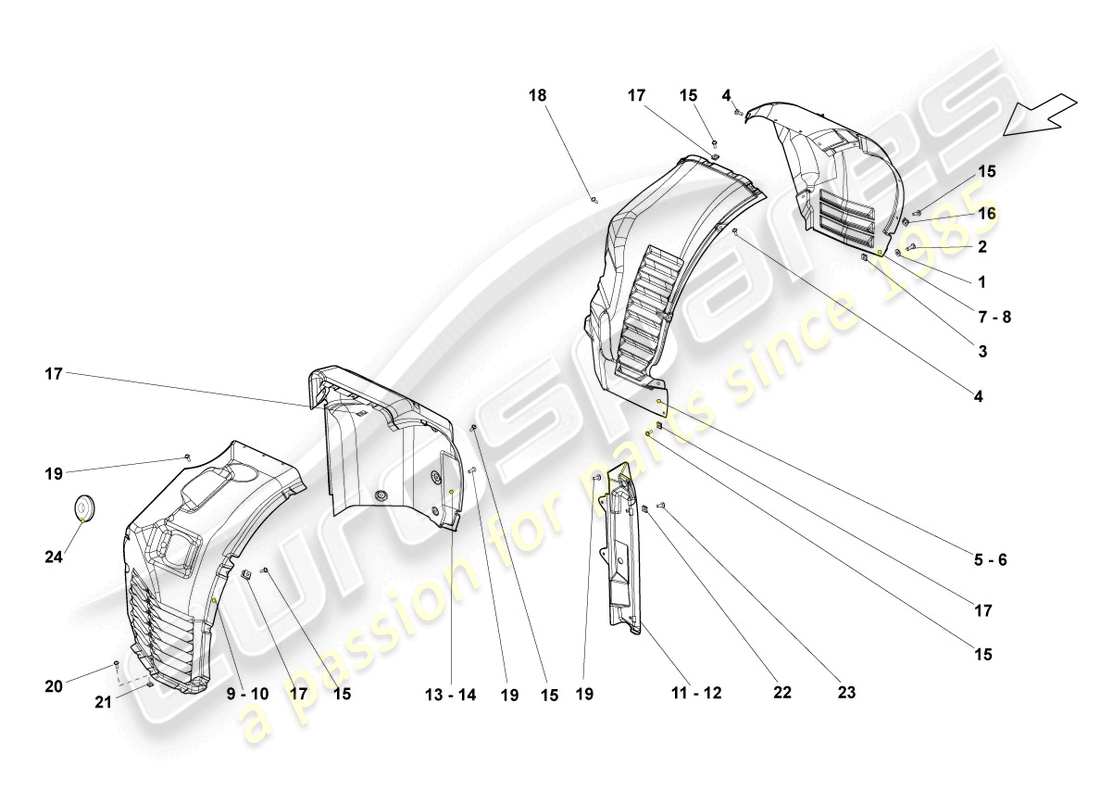 lamborghini gallardo spyder (2006) forro de rueda delantero y trasero diagrama de pieza