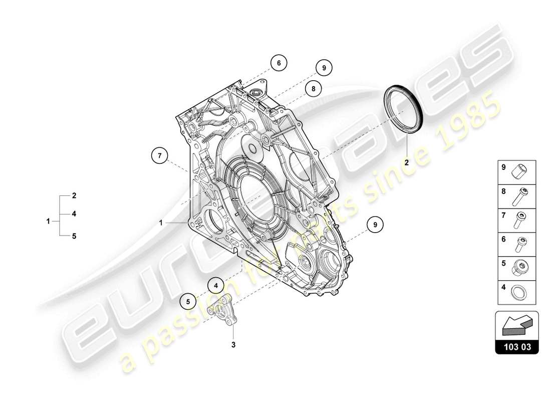 lamborghini evo coupe (2023) cubierta para caja de distribución diagrama de piezas