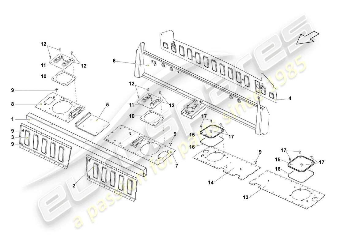 lamborghini blancpain sts (2013) diagrama de piezas del panel trasero
