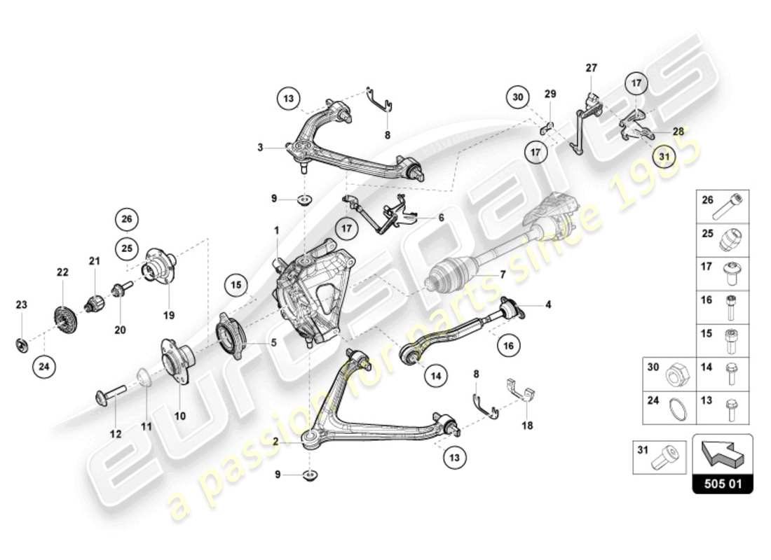 lamborghini sterrato (2024) eje trasero trasero diagrama de piezas