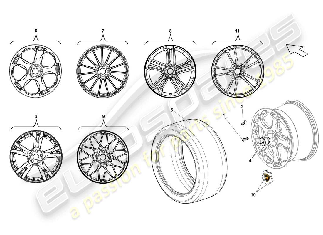 lamborghini blancpain sts (2013) diagrama de piezas de la llanta trasera de aluminio