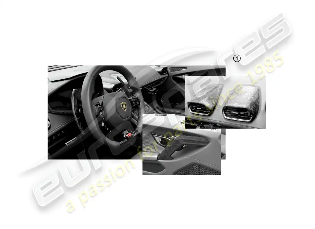 lamborghini huracan lp610-4 coupe (accessories) juego de decoración para interiores de consola central e interiores de puertas diagrama de piezas