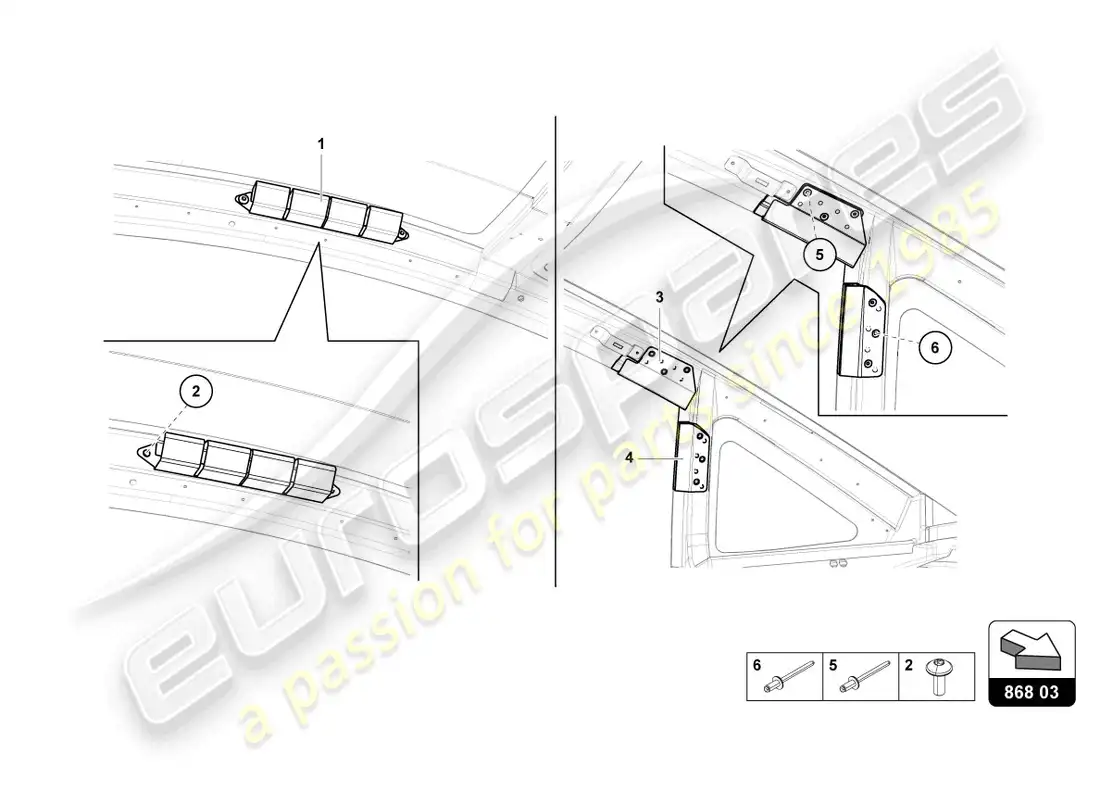 lamborghini lp700-4 roadster (2017) embellecedor del marco del techo diagrama de piezas