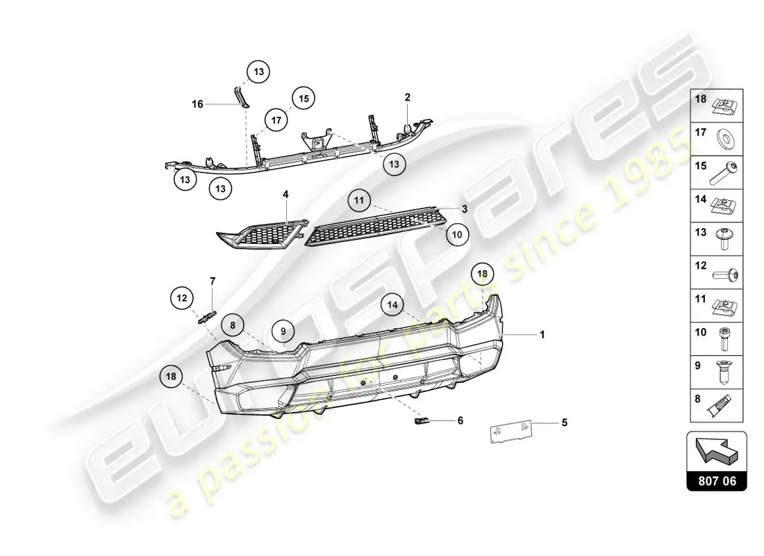 lamborghini lp580-2 spyder (2019) parachoques trasero completo diagrama de piezas