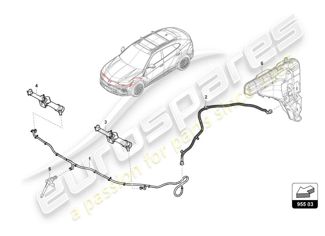 lamborghini urus (2022) diagrama de piezas del sistema arandela