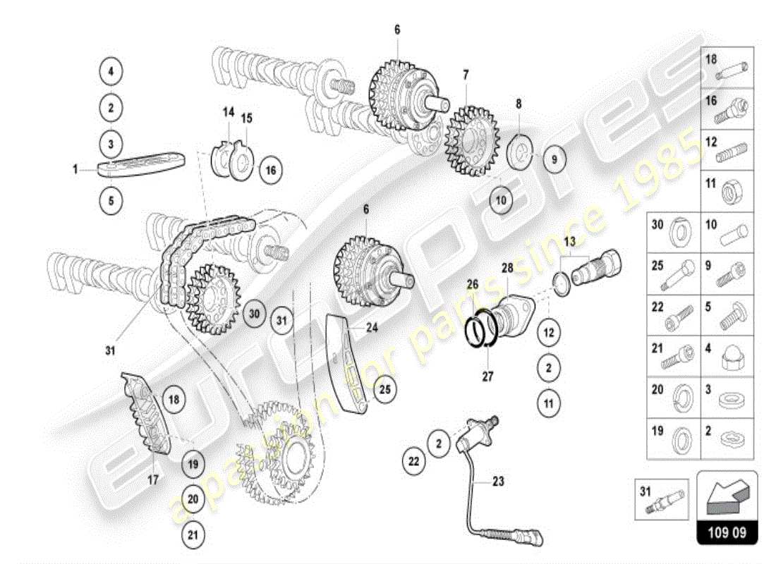 lamborghini diablo vt (1999) árbol de levas, válvulas diagrama de piezas