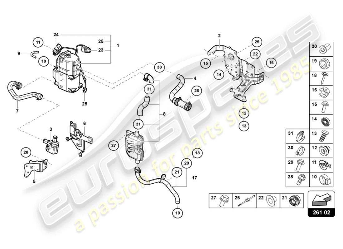 lamborghini urus (2020) calentador auxiliar para circuito de refrigerante diagrama de piezas