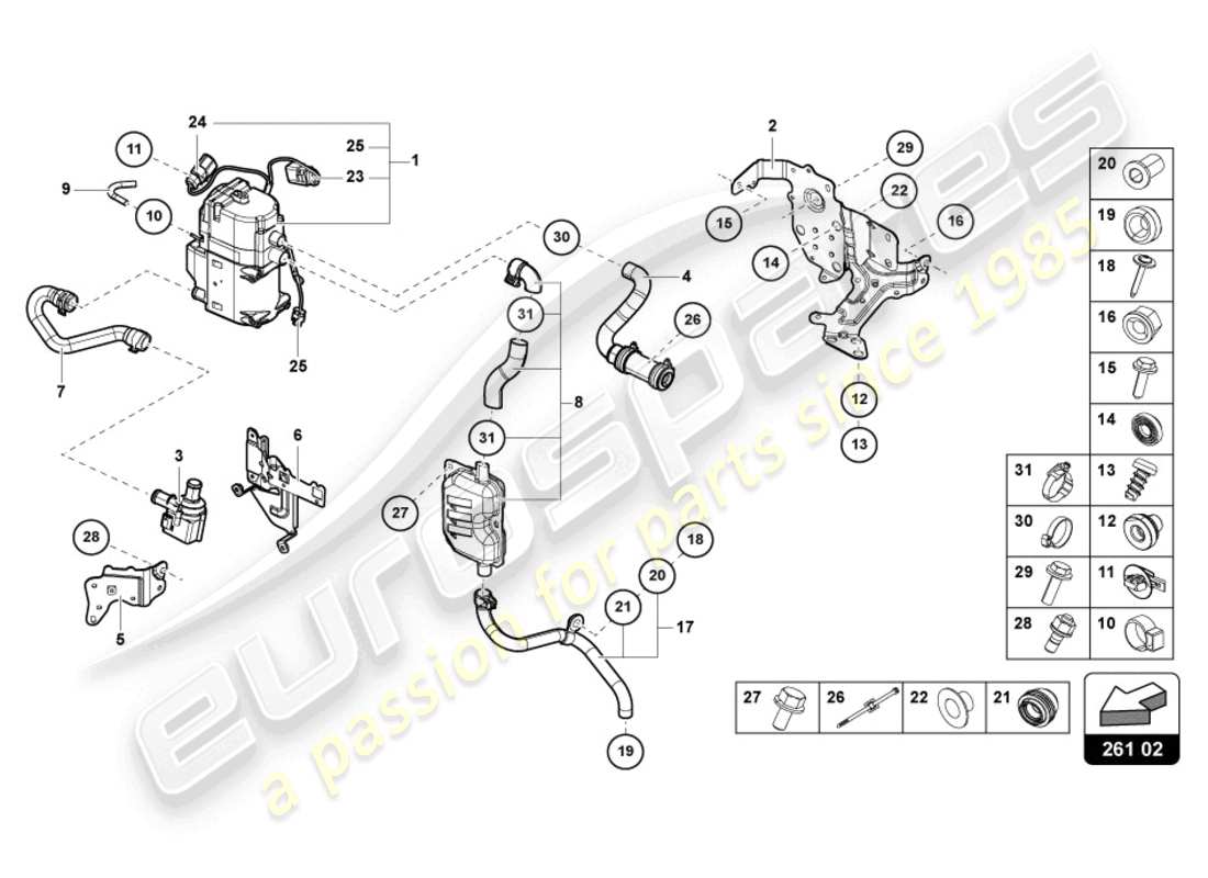 lamborghini urus (2020) auxiliary heater for coolant circuit part diagram