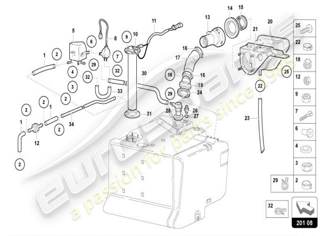 lamborghini diablo vt (1999) tanque de combustible - repostaje rápido diagrama de piezas