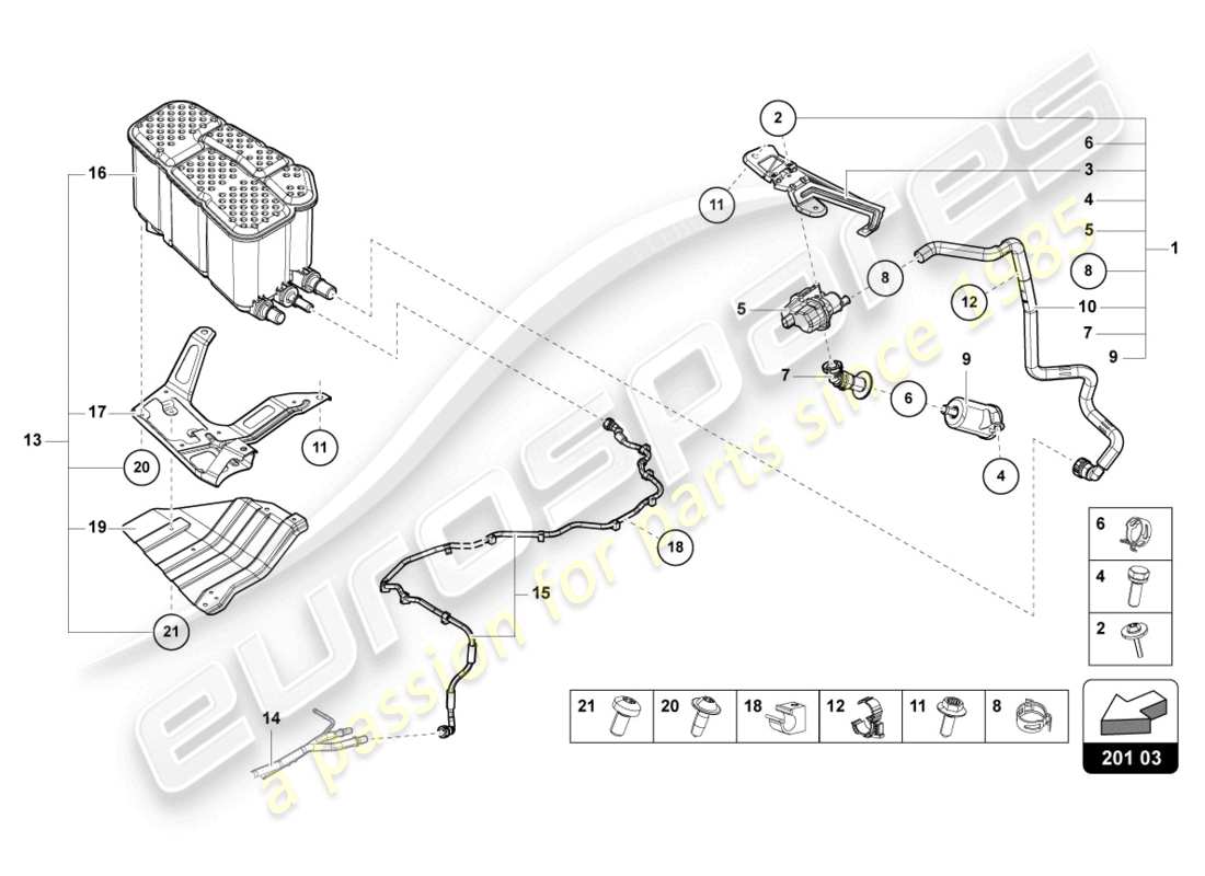 lamborghini urus s (2024) filtro de carbón activo con bomba de diagnóstico para sistema de entrega de combustible diagrama de piezas