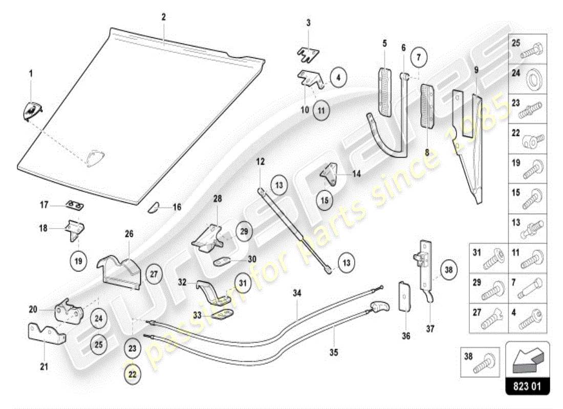 lamborghini diablo vt (1997) capó delantero diagrama de piezas