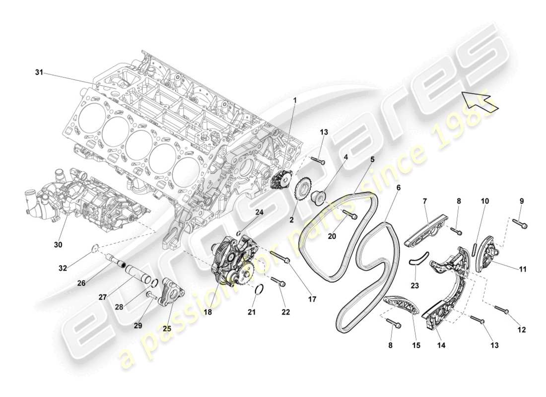 lamborghini blancpain sts (2013) diagrama de piezas de la cadena de distribución