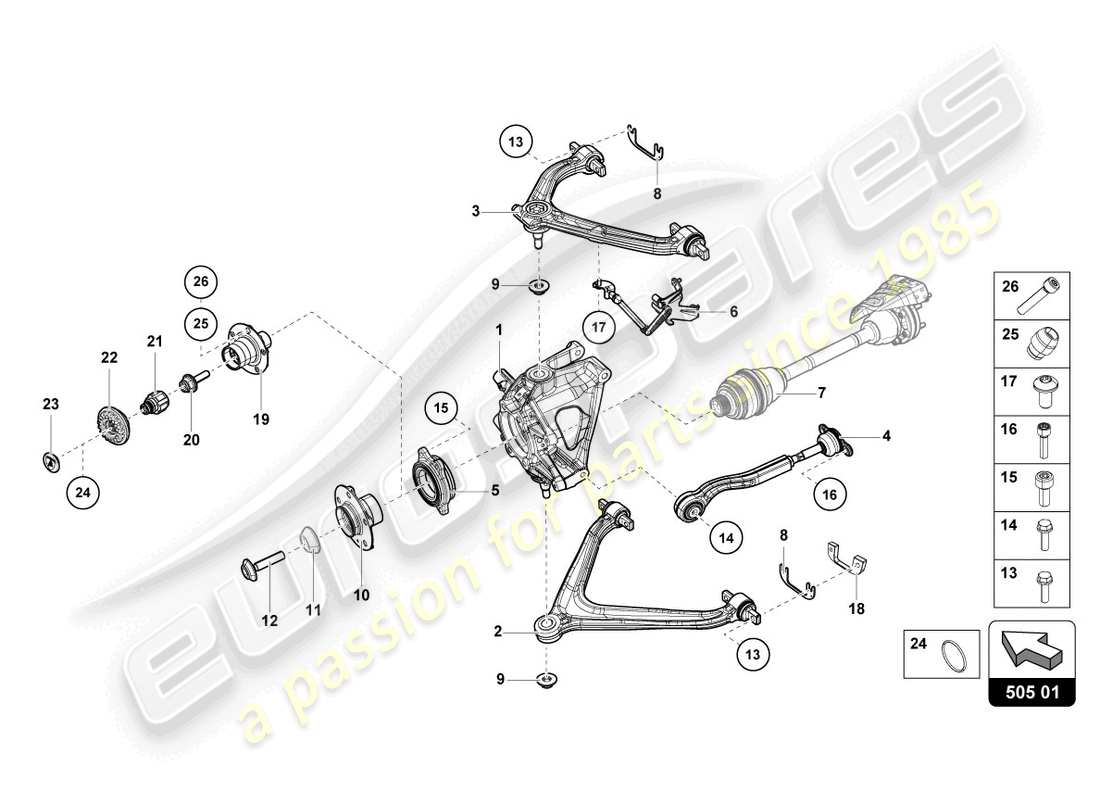 lamborghini 2022 (evo coupe 2wd) diagrama de pieza trasero del eje trasero