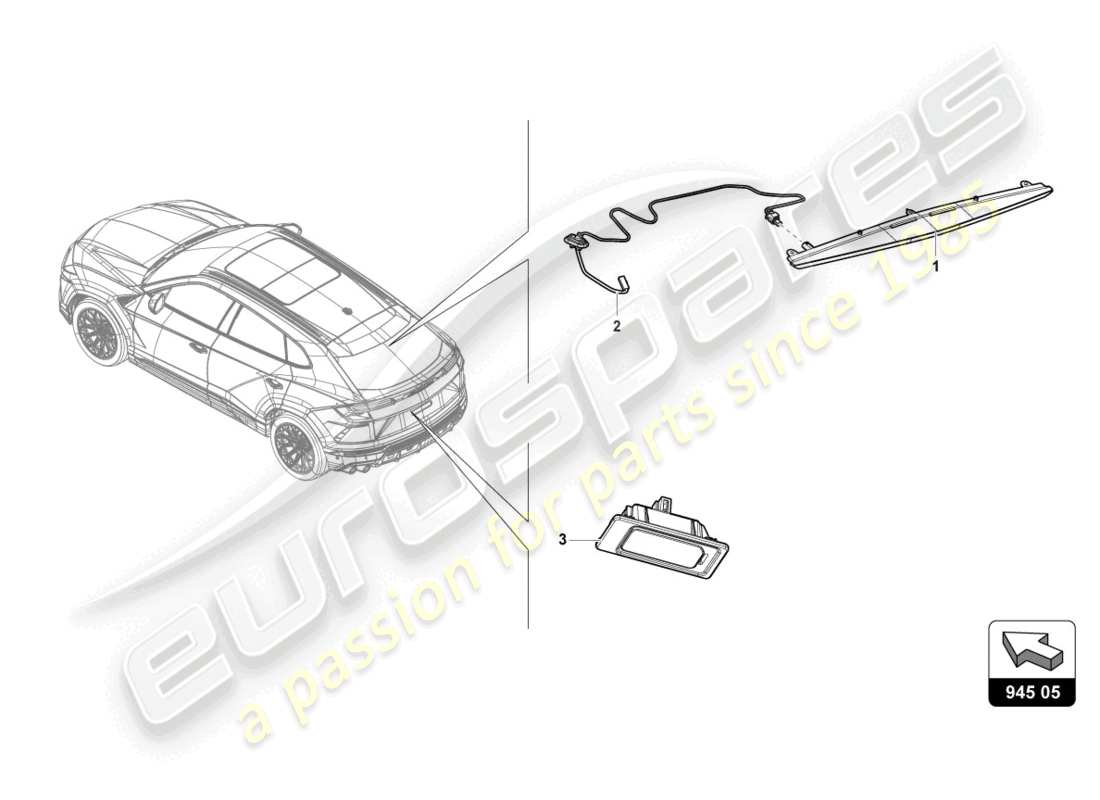lamborghini urus (2022) diagrama de piezas de luz de freno adicional