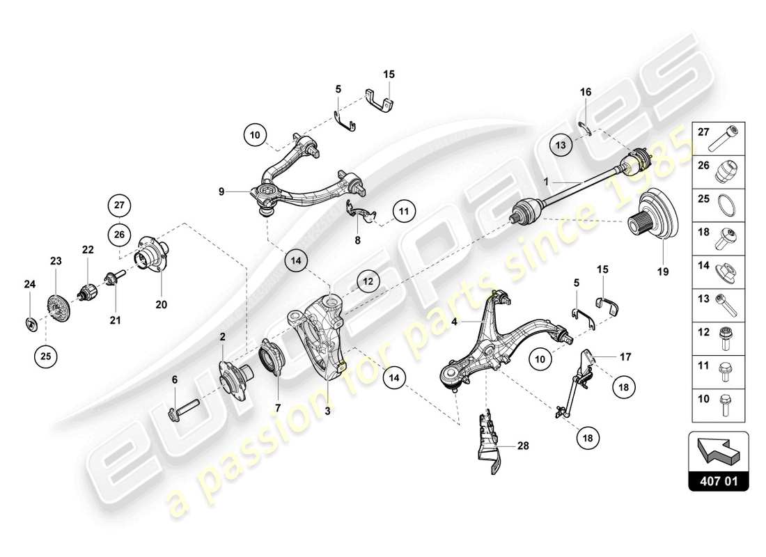 lamborghini tecnica (2023) diagrama de pieza del semieje delantero