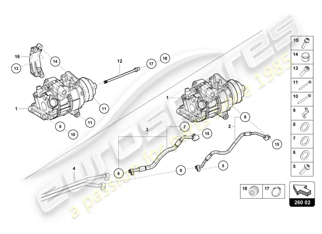 lamborghini lp610-4 coupe (2016) compresor de a/c diagrama de piezas