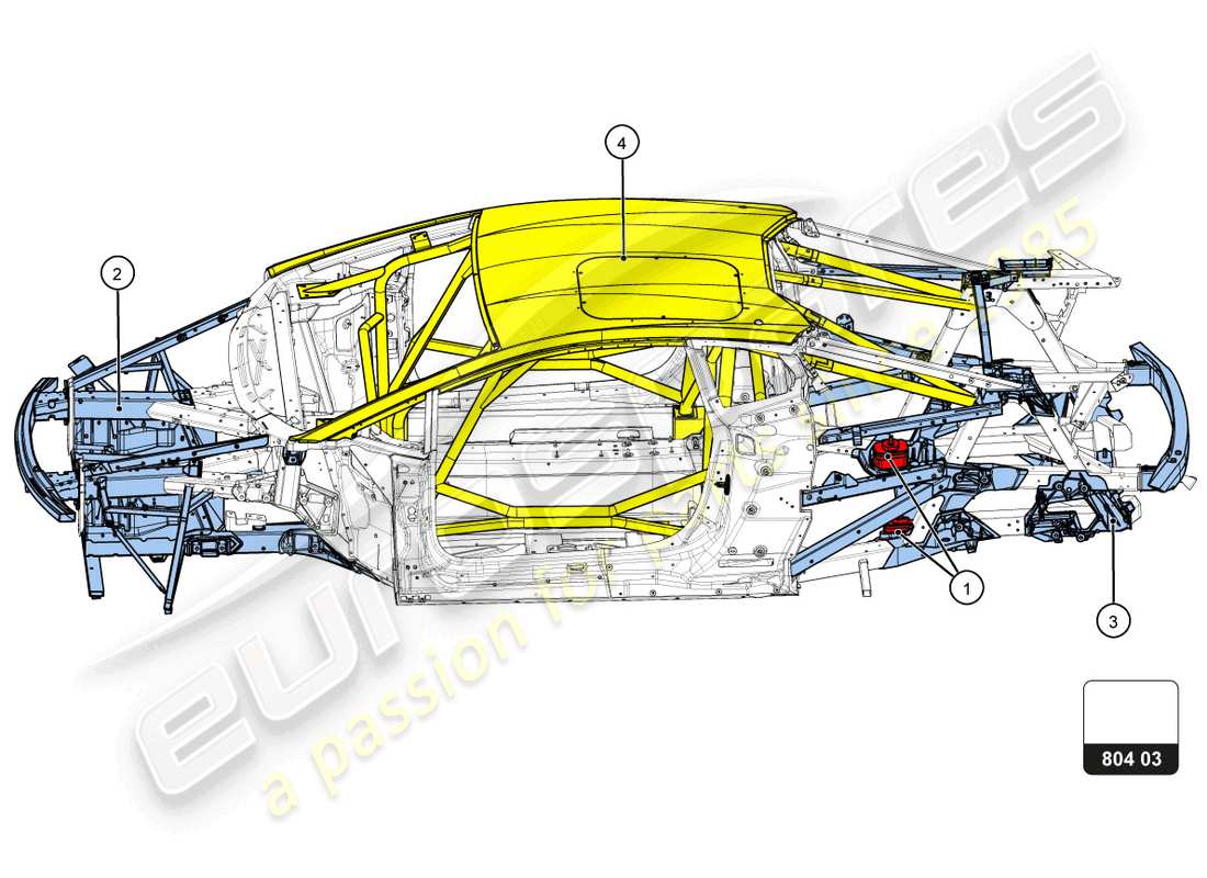 lamborghini super trofeo evo 2 (2022) diagrama de piezas de cabina y techo