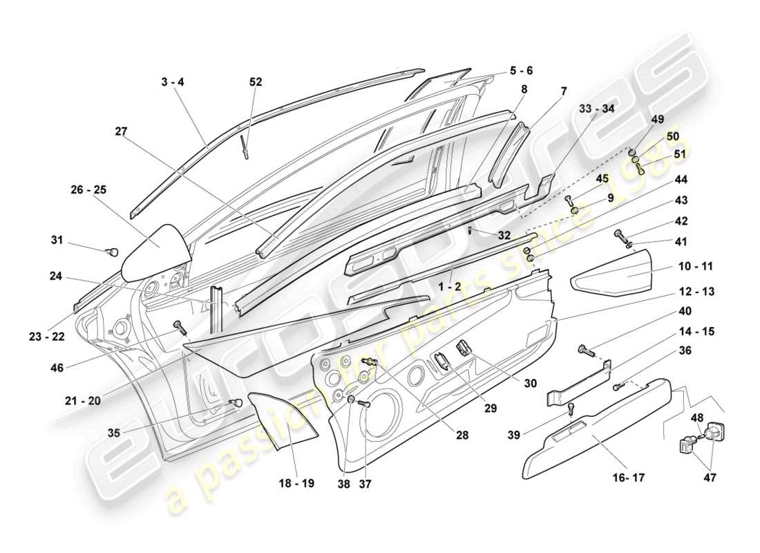 lamborghini reventon diagrama de piezas de la guía de ventana