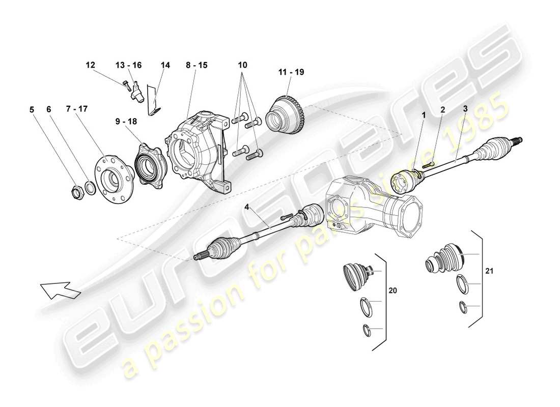 lamborghini lp640 coupe (2009) diagrama de pieza delantero del eje de transmisión