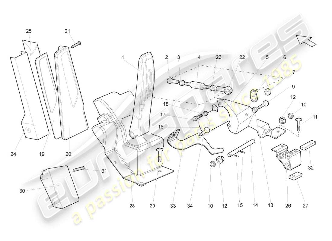 lamborghini gallardo spyder (2006) diagrama de piezas del pedal del acelerador
