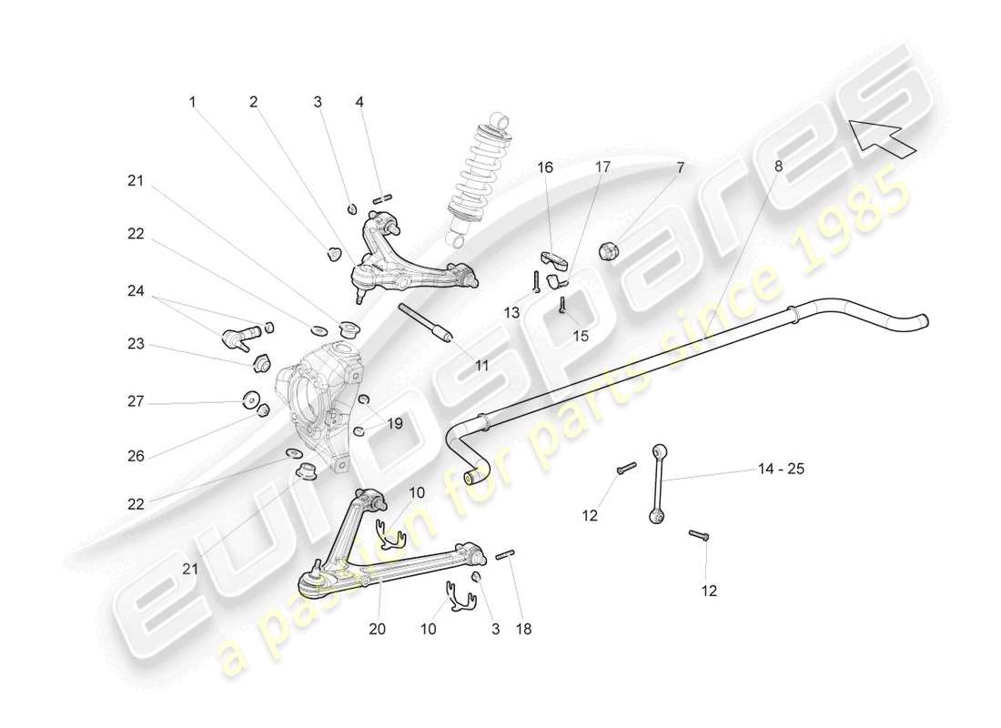 lamborghini gallardo spyder (2007) diagrama de piezas del eje delantero