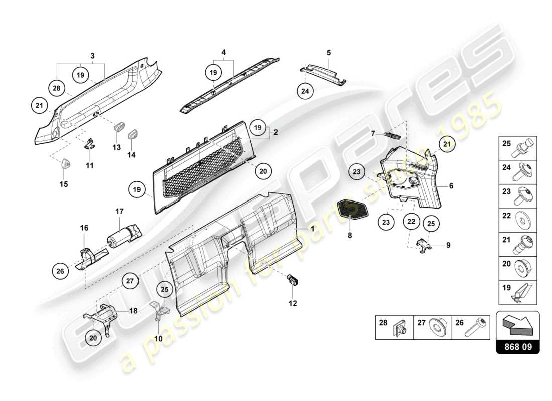 lamborghini sto (2022) área del compartimiento trasero diagrama de piezas