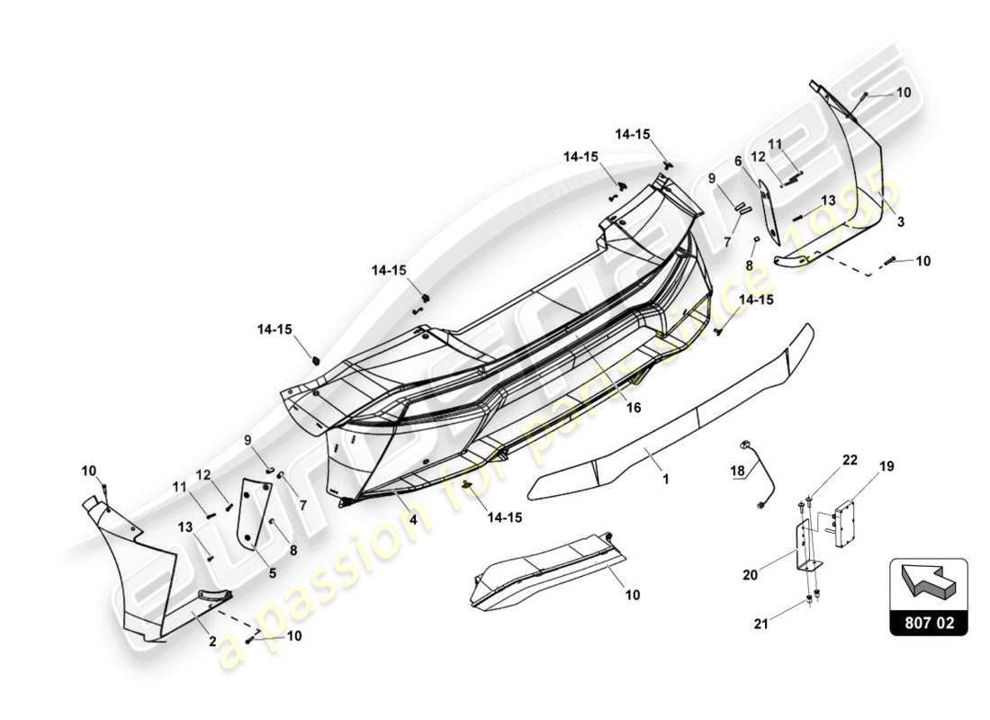 lamborghini 2018 (gt3 evo) diagrama de piezas de carrocería trasera