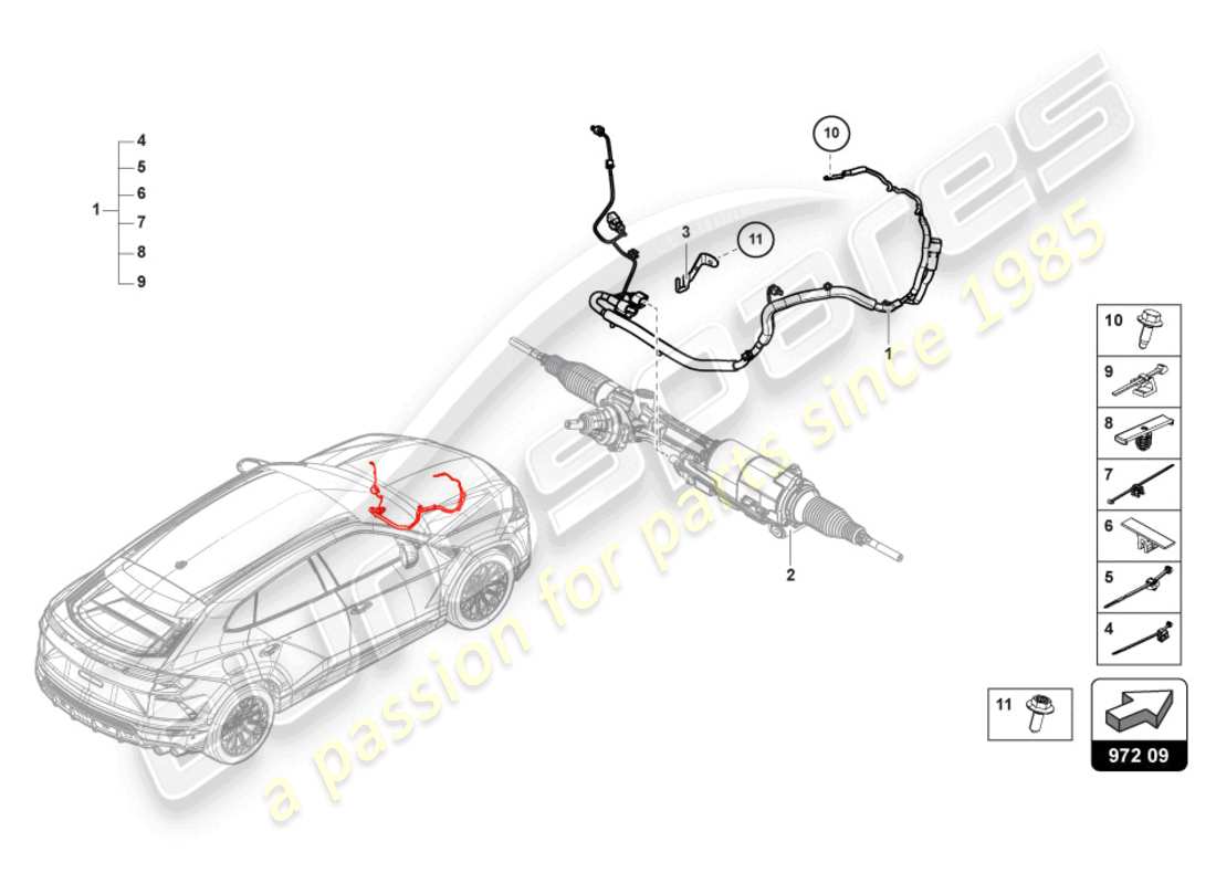 lamborghini urus (2022) juego de cableado para dirección activa delantero esquema de piezas