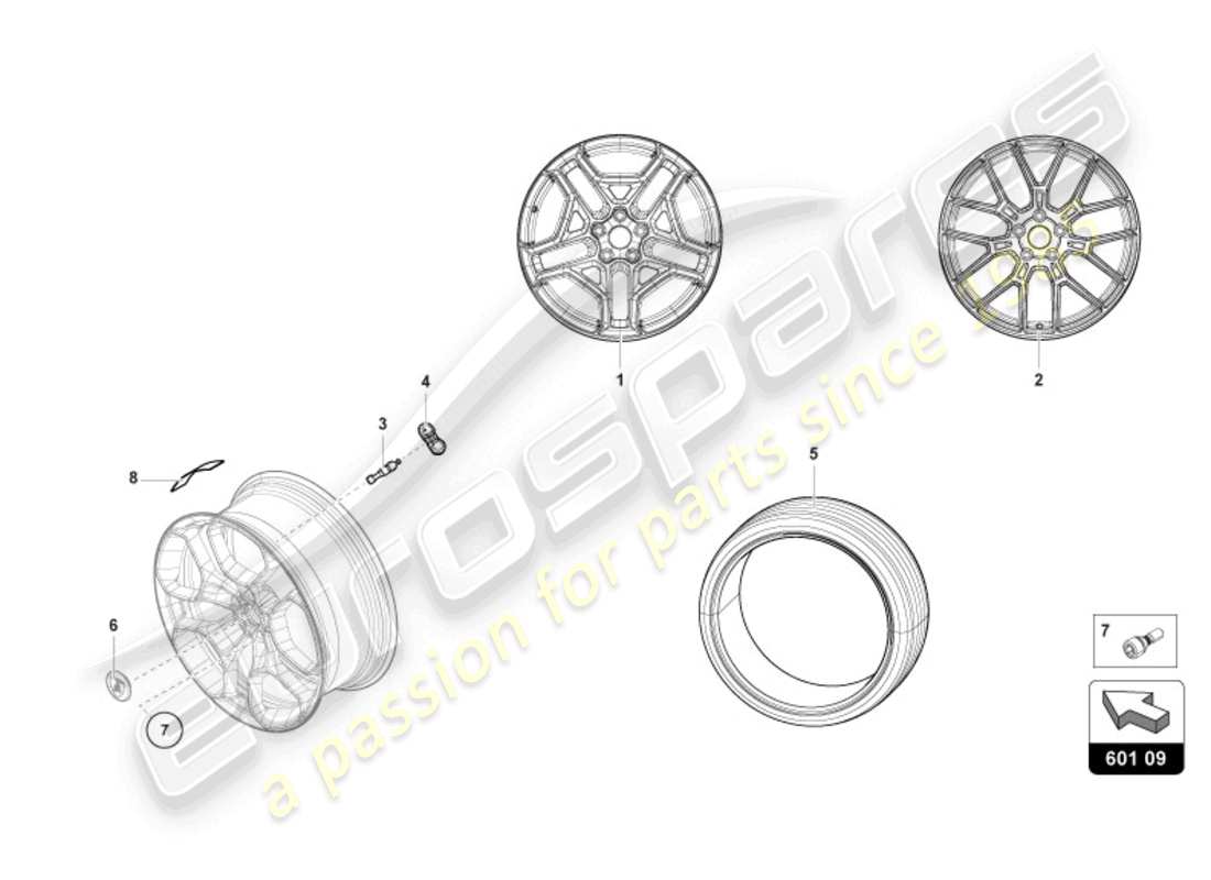 lamborghini sterrato (2024) ruedas/neumáticos delanteros diagrama de piezas