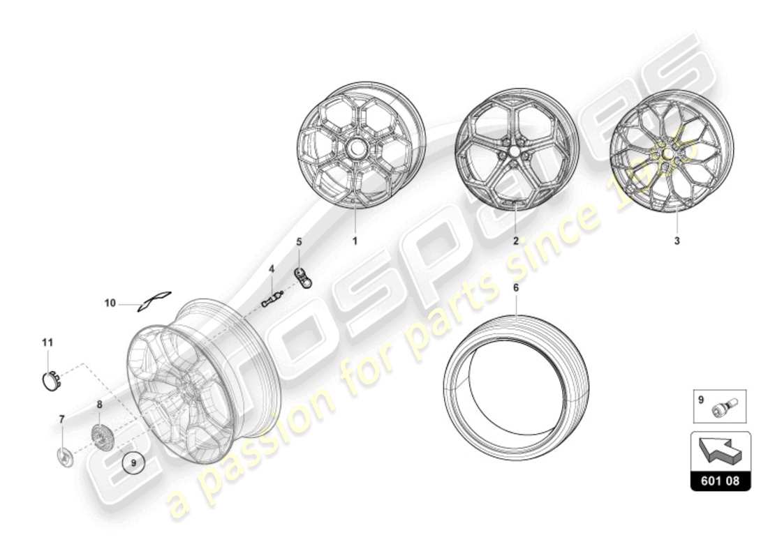 lamborghini tecnica (2023) ruedas/neumáticos traseros diagrama de piezas