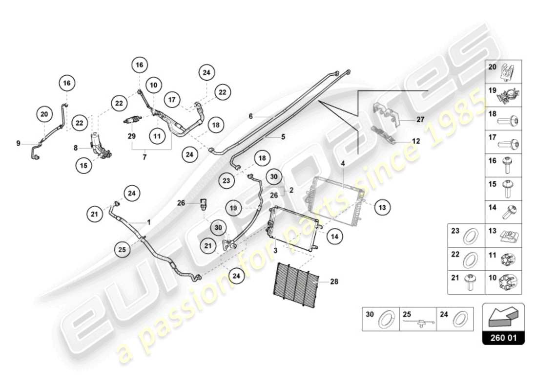 lamborghini tecnica (2023) diagrama de piezas del condensador de a/c