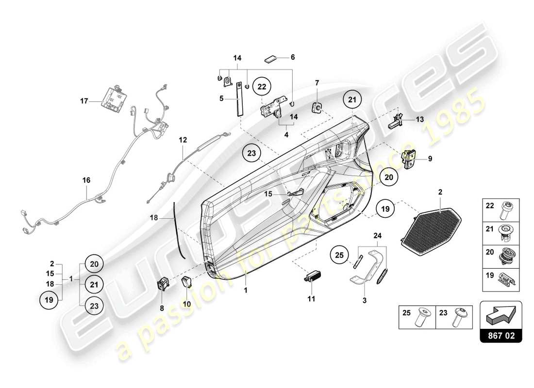 lamborghini 2022 (sto) diagrama de piezas del panel de puerta