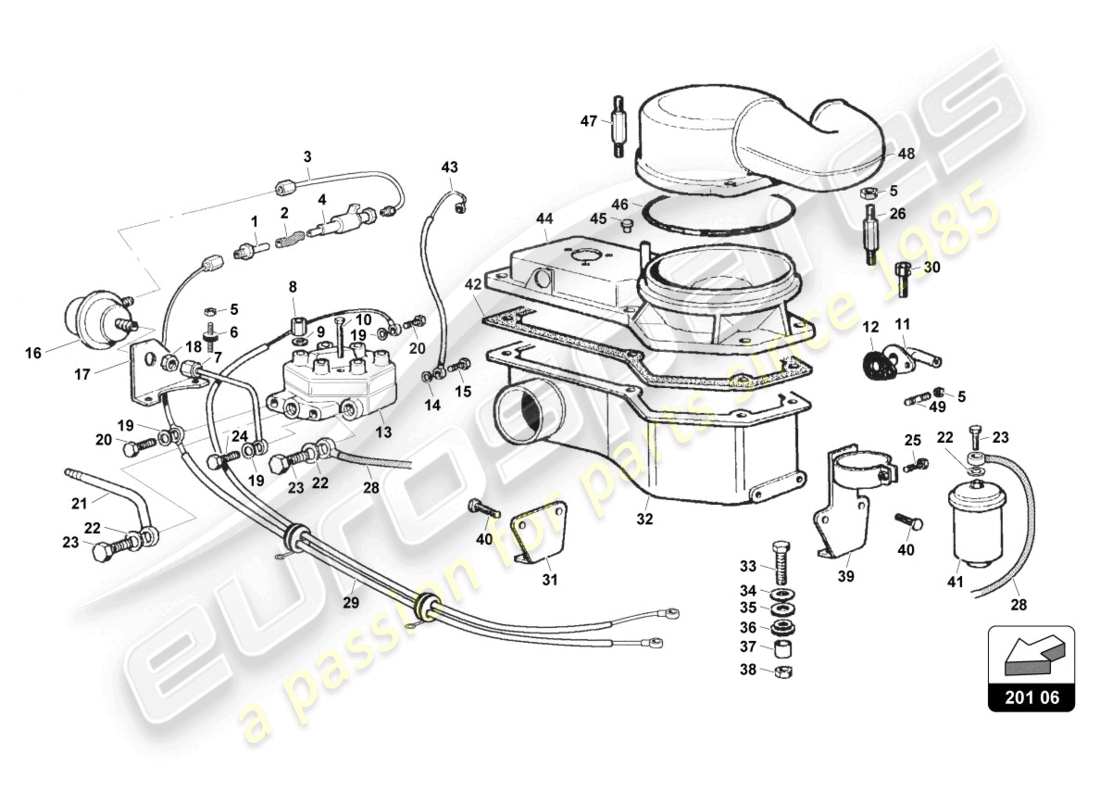 lamborghini countach 25th anniversary (1989) diagrama de piezas del medidor de aire